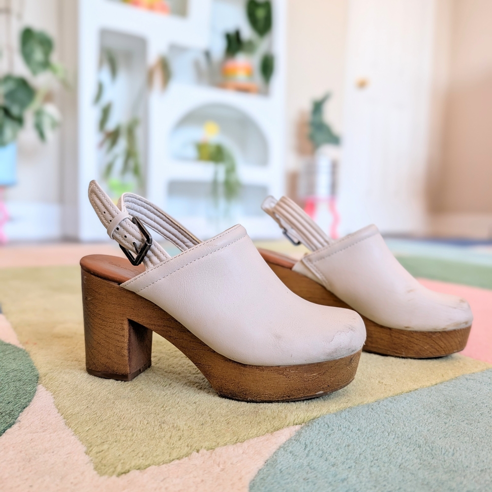 White Faux Leather Platform Clogs